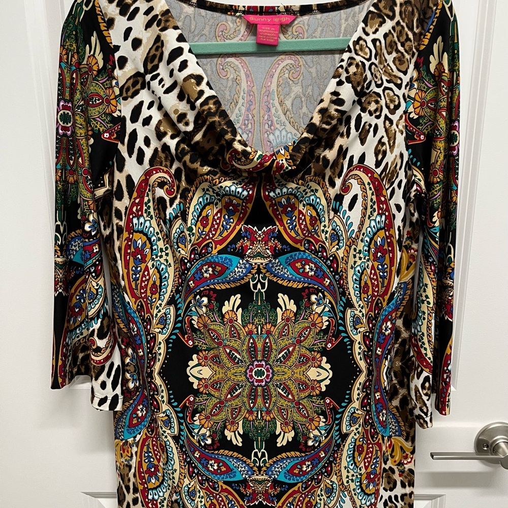 Sunny Leigh Multicolor Paisley and Leopard Print Women's Top